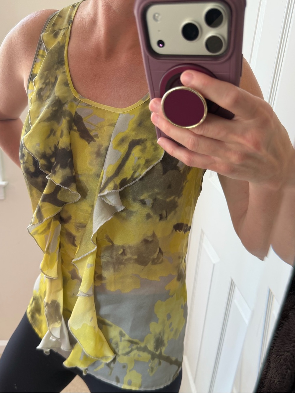 🍂 5/$25 Sheer Sleeveless Blouse Citron, Gray Watercolor Effect